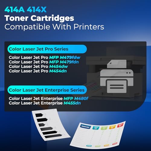 Image of 414A Toner Cartridges 4 Pack for Color Laser Jet Pro MFP M479fdw M454dw Replacement for HP 414A HP414A 414X HP414 Toner with Chip for M479fdn M454dn Enterprise MFP M480f M455dn M479 Series W2020A