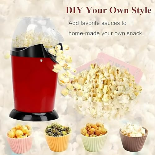 Image of DAPP150V2RD04 Hot Air Popcorn Popper Maker - 16-Cup Capacity, Oil-Free, Electric Popcorn Machine with Measuring Cup & Butter Melter, Fast Popping, BPA-Free, Red with 10 buckets(Popcorn Maker)