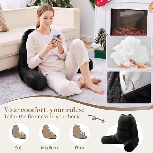 Image of Sasttie Reading Pillow for Bed, Back Pillow for Sitting Up, Black | 21 inch Backrest Support Cushion for Couch, Sofa, and Floor, Dorm Essentials, OEKO-TEX, Adjustable Down Alternative Fill