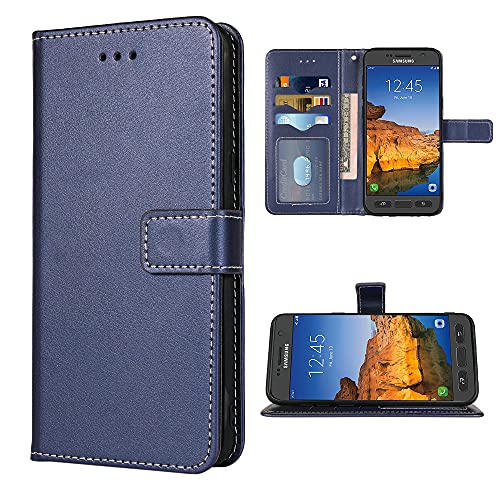 FDCWTSH Compatible with Samsung Galaxy S7 Active Wallet Case and Wrist Strap Lanyard Leather Flip Cover Card Holder Cell Phone Cases for Glaxay S7Active Gaxaly S 7 7Active 7s Galaxies G891A Blue