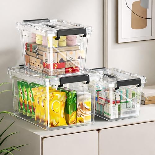 Image of HoopVool Clear Plastic Storage Box, with Locking Lid and Handles, Storage Container with Heavy Duty Latches to Organize Bin for Home, Kitchen, Office & Garage. (Pack of 3, Small)