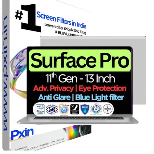Image of Pxin Surface Pro 11th Gen - 13 Inch Touch Privacy Screen | Digital EyeCare Filter | 99% UV (A /B /C) Block | Anti Glare | Side View Blocker | Adv. Privacy Protector