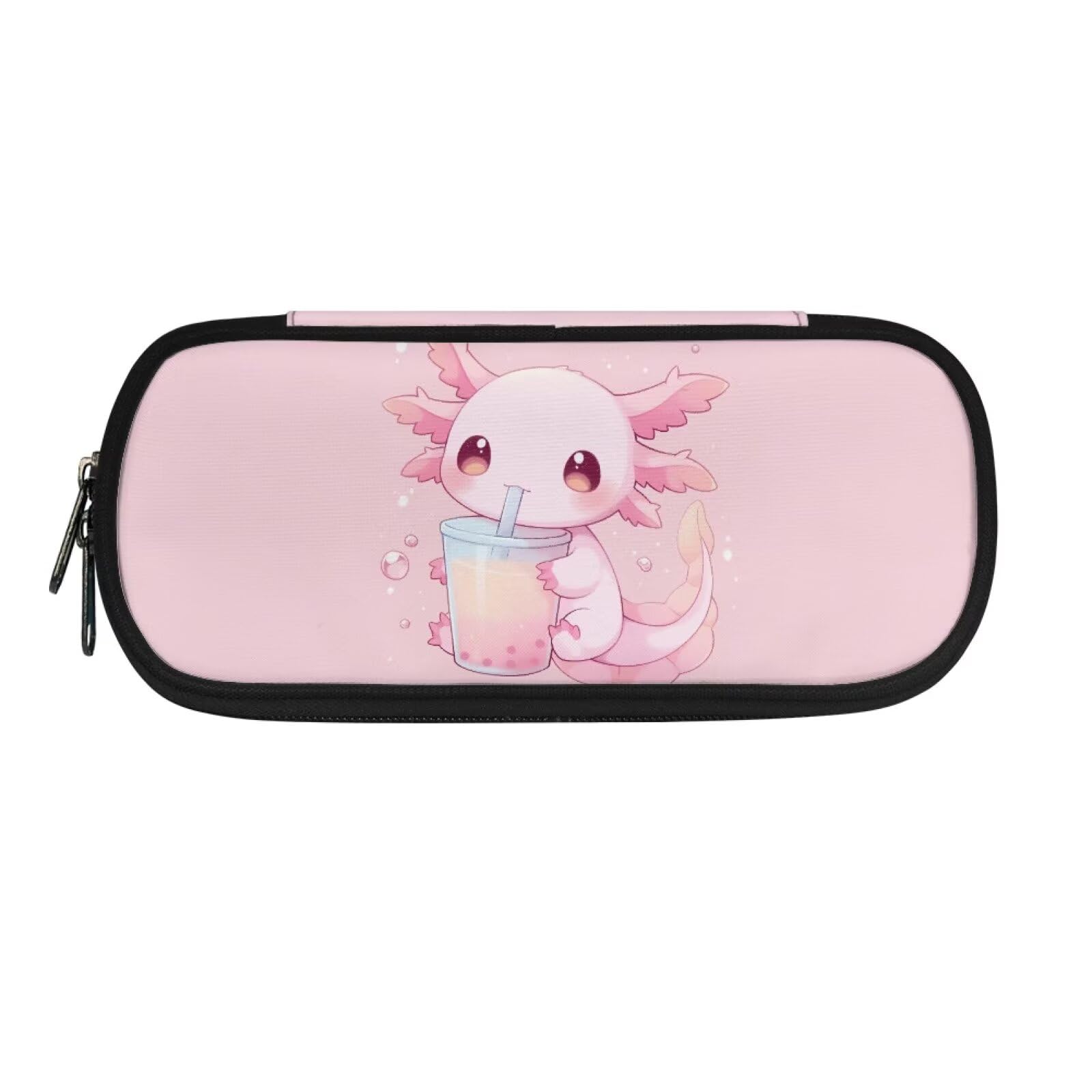 SCRAWLGOD Axolotl Pencil Case for Kids Pink Pencil Pouch Girls Tea Pencil Bags with Zipper Large Capacity Pen Case Holder Box Office Stationery Organizer
