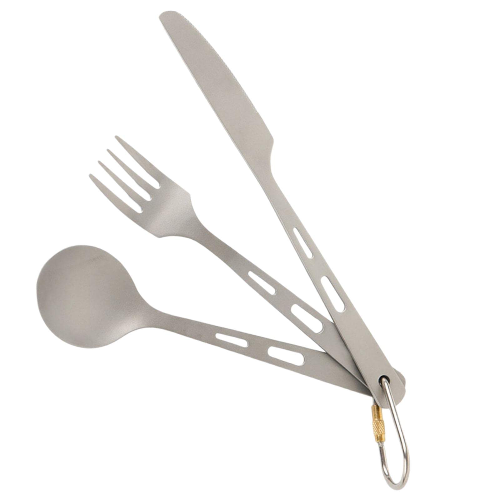 Juego de cubiertos portátiles de camping con mosquetón para viajes, senderismo, cena