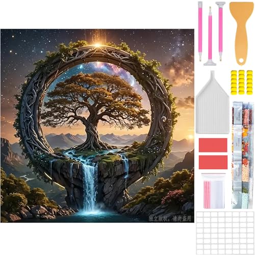 Amyaker ダイヤモンドアート キット 四角いビーズ ダイアモンドビーズ絵画キット 日本語キャンバス DIY 手作り絵画 手芸キット モザイクアート 5D モザイクアート ダイヤモンド塗装 全面貼り付けタイプ 30x30cm 魔法木