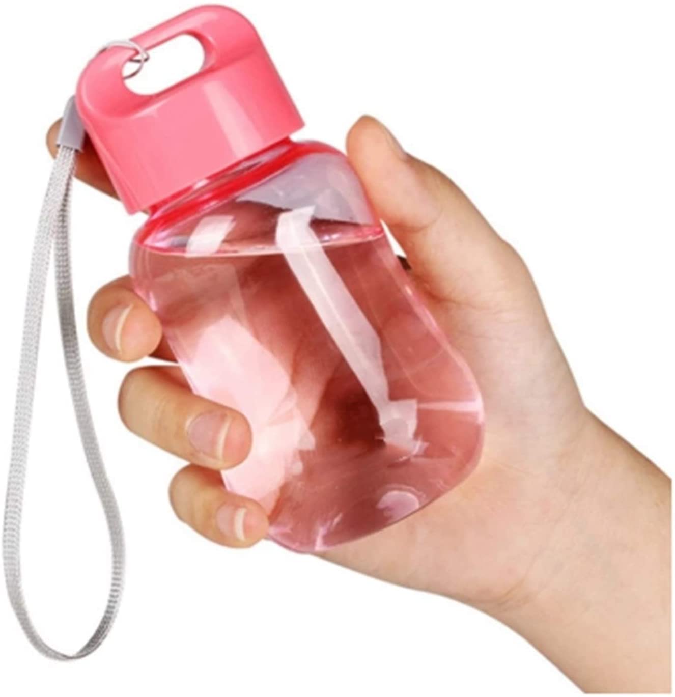 Mini botella de agua de dibujos animados Plástico Mis niños Botella de bebida de cristal Deportes portátiles Coctelera de proteína Cuerda de estudiante Taza de mano 180ML (Color: Púrpura) (Rosa)