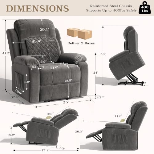 Image of Power Recliner Chair with Massage, Electric Recliner for Elderly