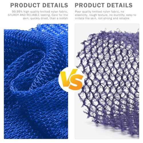 Image of UJFQBH 3 Pieces African Net Sponge Authentic, Nylon Bath Scrubber Exfoliating Body Scrubber, Dries Quickly, and Gradually Transforms Rough Skin into Smooth Black, Blue, Purple