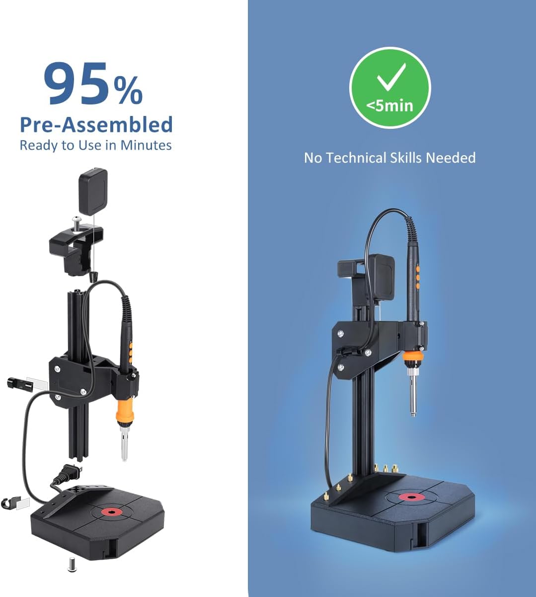 Vertical Heat Set Insert Tool Pressing Machine with 90W Soldering Iron, Heat Set Tips M2-M8, 30PCS Brass Nuts Threaded Inserts for 3D Printed Part