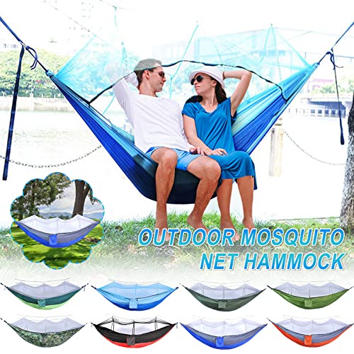 Camping Hammock With Net, Travel Portable Lightweight Hammocks With Tree Straps & Solid D-Shape Carabiners, Durable 210T Parachute Nylon Materials, Single Or Double Hammock For Indoor/Outdoor #TOP1
