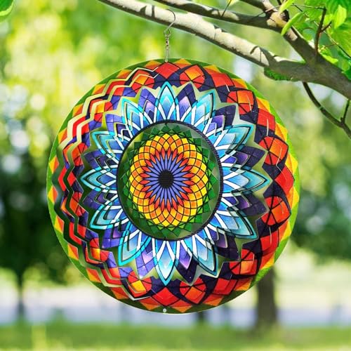 Image of The Artment Celestial Harmony Multicolor 12inch StainlessSteel Vibrant 3D Sculpture for Indoor and Outdoor Use Wind Spinner (Model - 5)