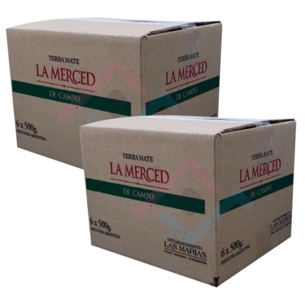 2 Boxes Yerba Mate Tea La Merced - Campo, Premium Argentine Yerba Mate, 100% Natural, Gluten-Free, 6 x 500g / 1.1 lb Per Box