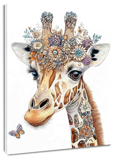 Tableau Girafe Lumineux Salon et Bureau Décoration Murale Fleur Papillon