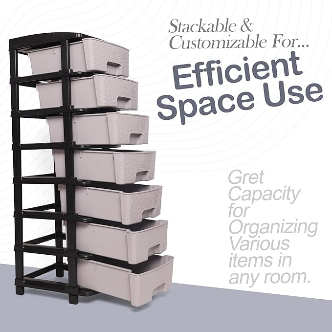 Image of KITCHIVO Plastic Modular Drawer Storage Chest Of Drawers Organizer Storage Box, Large Stomo Racks For Multipurpose Anti-slip Shoes Organizers (Grey, 7 Layer)