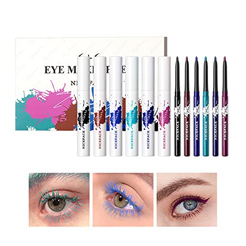 MAEPEOR Matte Colorful Liquid Eyeliner Set & Mascara Set, 6 Color High Pigmented Color Eyeliner Gel with 6 Color Waterproof Color Mascara Lasting Waterproof Smudge-Proof Eye Make Up Set
