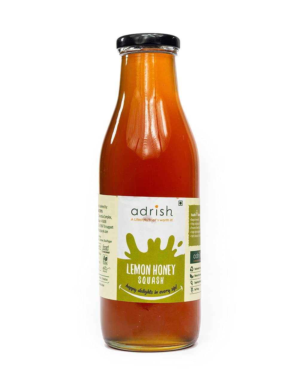 Adrish Zerowaste Organic Lemon Honey Squash (500ml) - No Preservatives and Additives-free | Healthy Squash | Lemon Honey Concentrate| Natural Ingredients | All Natural Refreshing Blend | Concentrate for Iced-teas, Hot Tea, Cocktails and Mocktails-image-19