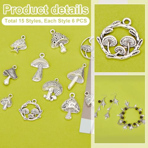PH PandaHall 90Pcs 13 Styles Mushroom Charms - Image 4