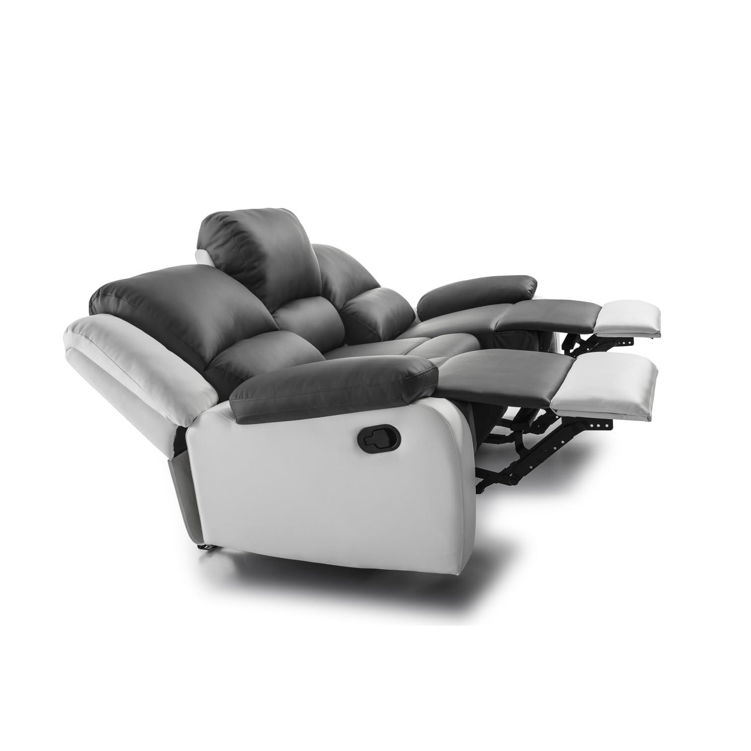 LOUNGITUDE - DETENTE - Canapé de Relaxation - Manuel - 3 Places - Inclinaison réglable - en Simili - Gris/Blanc -L193cm