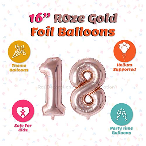 Image of Rozi Decoration 16 inch inch Rose Gold '18' Number Foil Balloons - Pack of 2 | 18th Birthday Party Decor