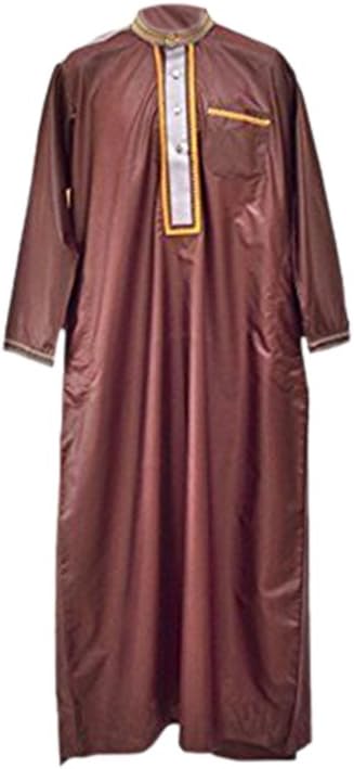 2 PIECE 2 TONES ENIQUE ARAB LONG TOP DRESS ISLAM THOBE TROUSER PANTS JUBBA SHIRT (56, Brown)