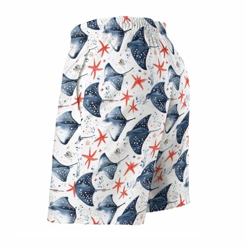 Hawaiian Shorts for Men - Blue Manta Ray Starfish Print Quick Dry Mens Swim Trunks Bathing Suits with Mesh Lining4