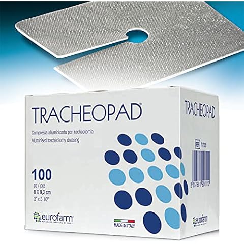 Tracheopad (cm 8 x cm 9.3) Aluminized Non-woven Fabric Dressing Specially Designed for Use in Tracheostomies, 100 Count Cover