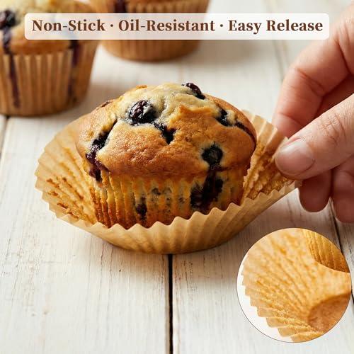 Image of KORCCI 200 Premium Cupcake & Muffin Liners - Unbleached Parchment Paper, Greaseproof & Non-Stick Baking Cups for Muffins, Cupcakes, and Party Treats