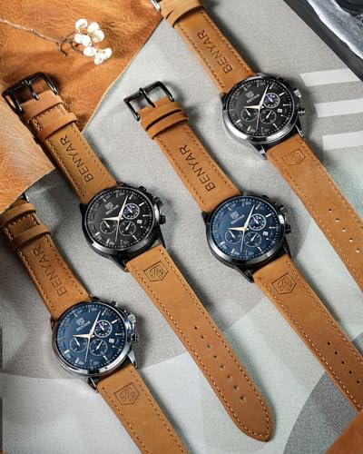 Image of BENYAR Men's Watches Chronograph Watch for Men Multifunction Black Waterproof Sport Fashion Quartz Wristwatches Calendar with Stainless Steel Strap
