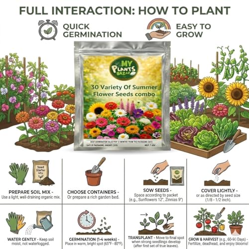 Image of 30 Variety Summer Flower Seeds Combo Pack | High Germination Non-GMO Seeds for Home Gardening | Balcony, Terrace & Garden Flower Growing Kit | Mixed Color Flower Seeds Collection