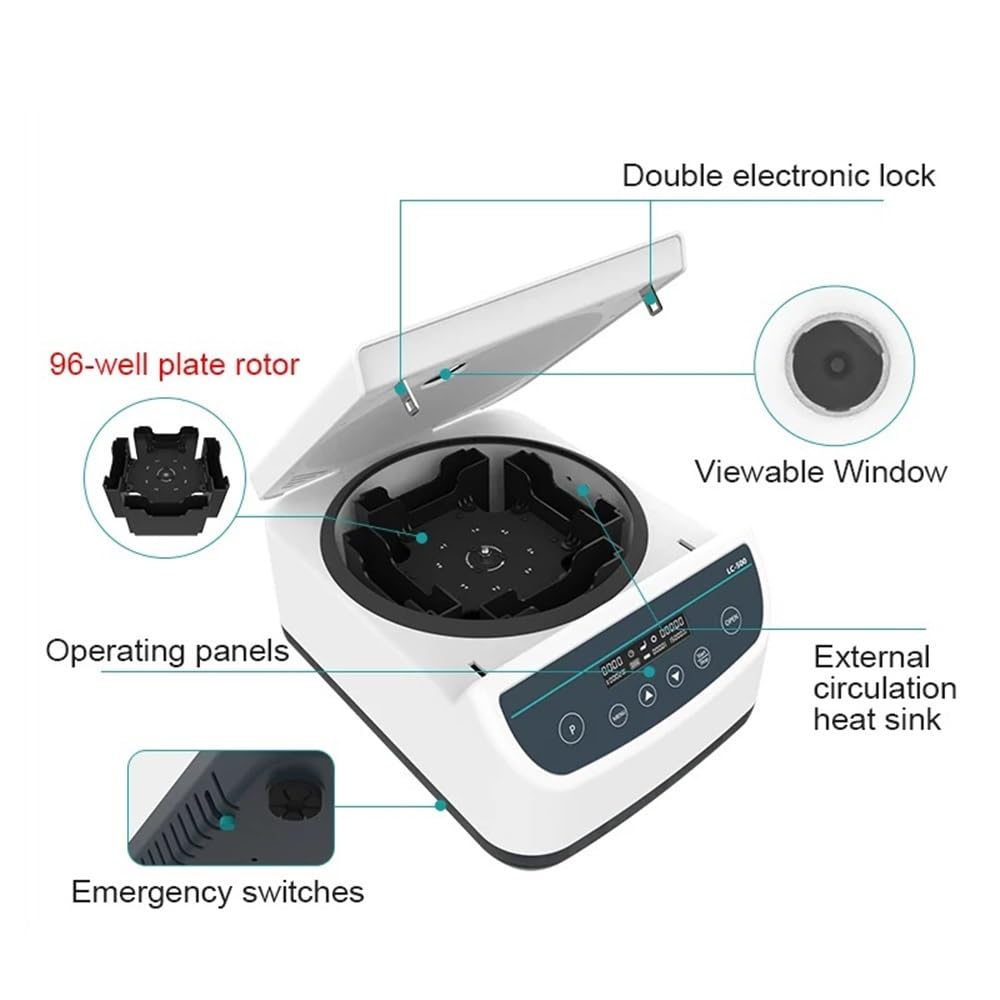 Laborglaswaren Mikroplatten-Zentrifuge, Tischzentrifuge mit niedriger Geschwindigkeit und Digitalanzeige, Labor-Zentrifuge mit 96 Vertiefungen, 500–2000 U/min