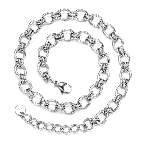 FEEL STYLE Chunky Gold Necklace for Women - 14K Gold Plated 10mm/14mm Cuban Link & 8mm O-Link Chunky Necklace Fashion Jewelry Adjustable (8MM O-Chain, Silver Chain)