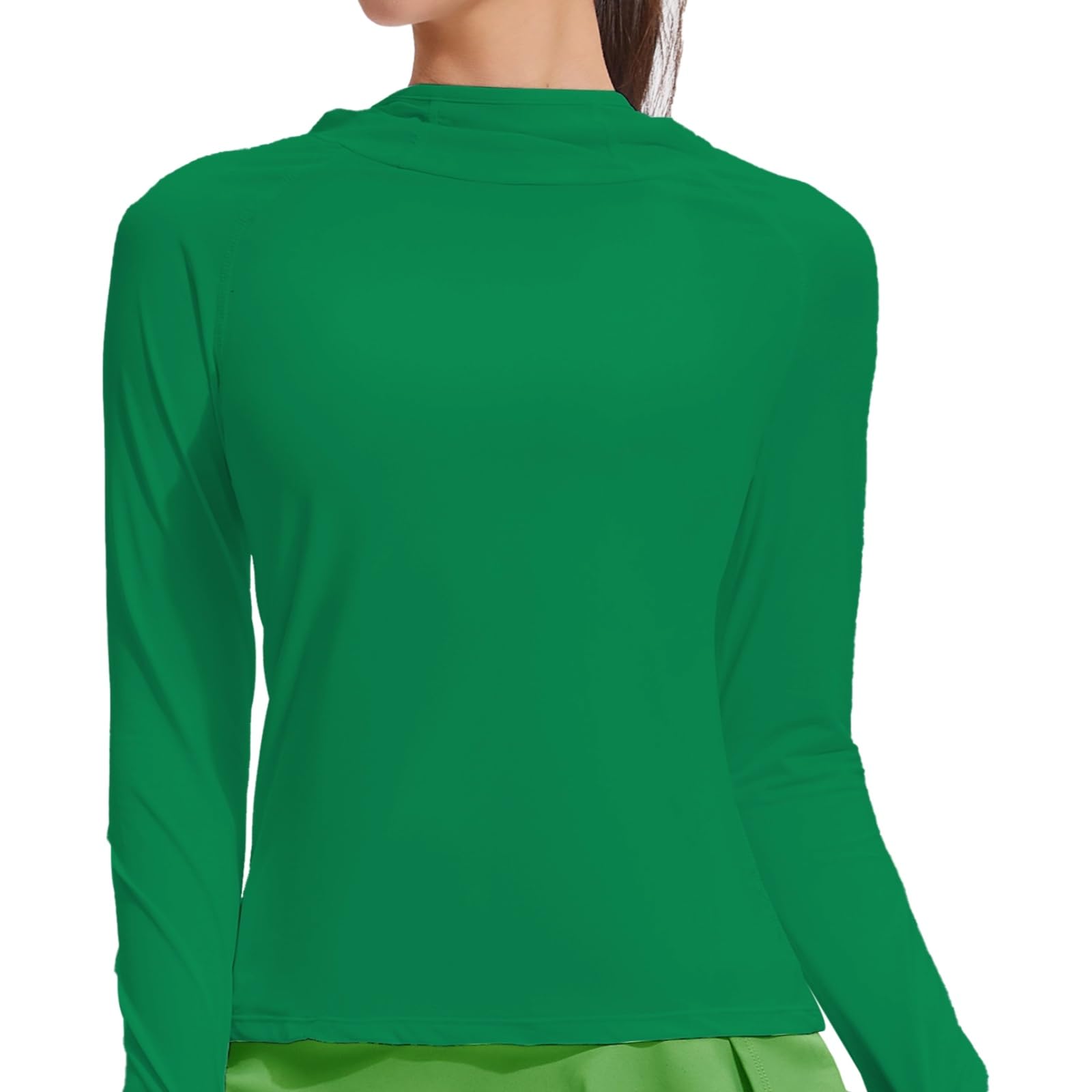 Top da yoga da donna, senza cuciture, a collo alto, a maniche lunghe, in nylon e spandex, adatto per altezza da 150 a 150 cm, peso 75-84 kg, verde turchese