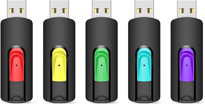 Aiibe Unidad flash de 128 GB, paquete de 5 unidades flash USB de 128 GB, memoria USB de 128 GB, memoria USB 2.0, unidades de salto de 128 G (paquete de 5, rojo, verde, cian, amarillo, morado)