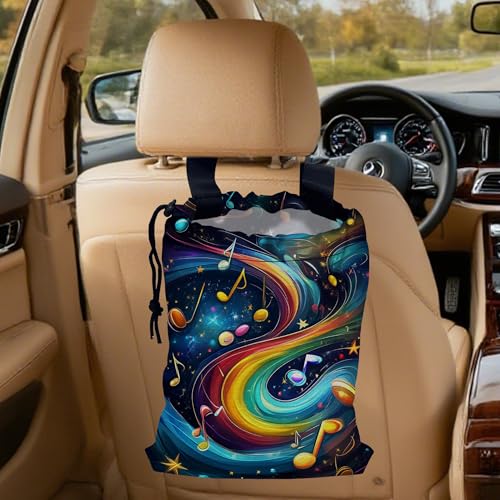Image of Colorful Music Notes Galaxy Car Garbage Bag, 5.1L Rectangular, Drawstring, Foldable, for Cars, Trucks, SUVs, RVs