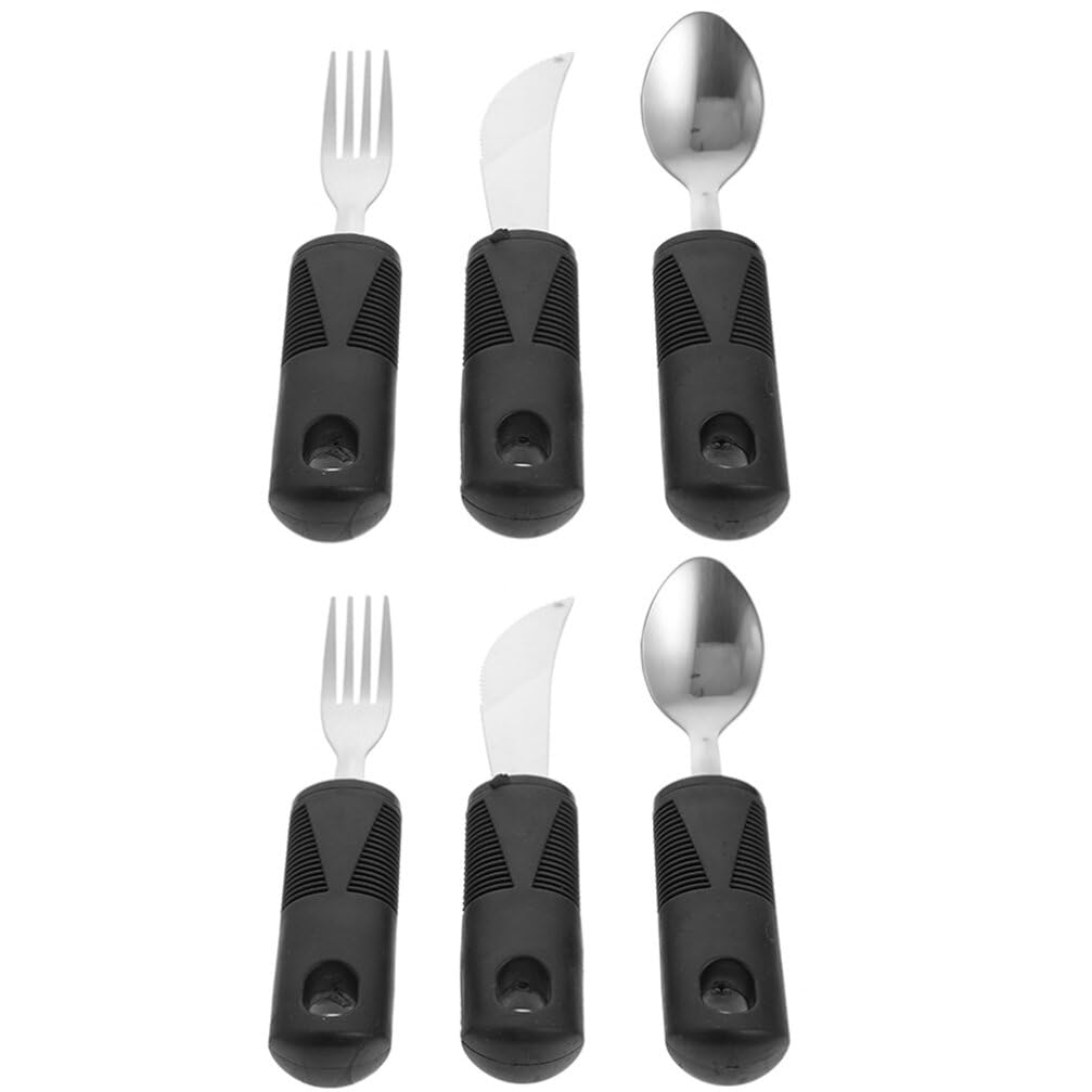 BESTonZON Juego de 6 Cubiertos Antideslizantes para Personas Mayores Mango de Goma y Acero Inoxidable, Diseño Ergonómico Adaptado y Uso Diario