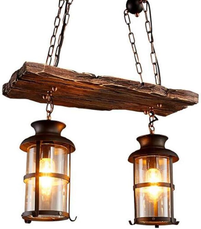 FUMIMID Vintage Industriële Hanglamp Zwart Metalen Kroonluchter Retro Rustieke Stijl Houten Hanglamp Edison Eetkamer Plafondlamp Hoogte Verstelbaar Woonkamer Cafe Bar Verlichting 2-Lichten Zonder Lamp photo 2
