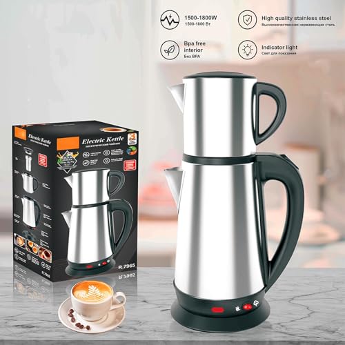 Tetera de acero inoxidable Ejoyous eléctrica estilo turco con colador de té 2L y 1L 3