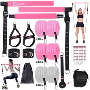Pilates Bar Kit with Resistance Bands,3-Section Pilates Bar with Stackable Bands Workout Equipment for Legs,Hip,Waist and Arm,Exercise Fitness Equipment for Women & Men Home Gym Yoga Pilates