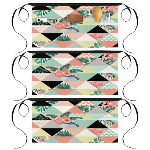 Lot de 3 tabliers courts de chef à motifs flamant rose et triangles