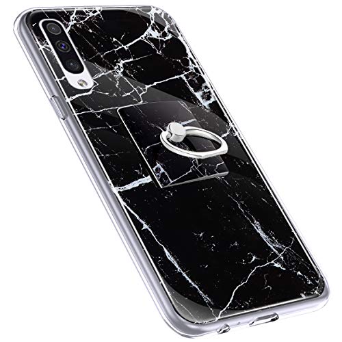 Urhause Cover Compatible with Samsung Galaxy A50 Case Sparkle Glitter Bling Marble Case TPU Silicone Ring Holder Cover 360 Degree Rotation Ring Holder Kickstand Shiny Bling Shockproof Cover Black