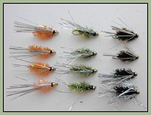 Montana trout Fly, 12 pezzi oro testa gambo corto rosso, misto Montana trout Fly, 12 pezzi oro testa gambo corto rosso, misto
