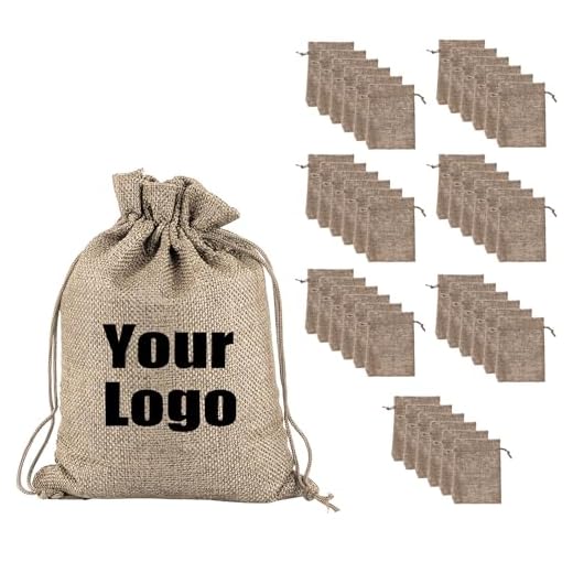 TopTie Custom Large Burlap Drawstring Bags 8 X 12 Inch / 50 PCS, Gift Wrap Bag with Logo Printed, Storage Bag Party Favor Bags