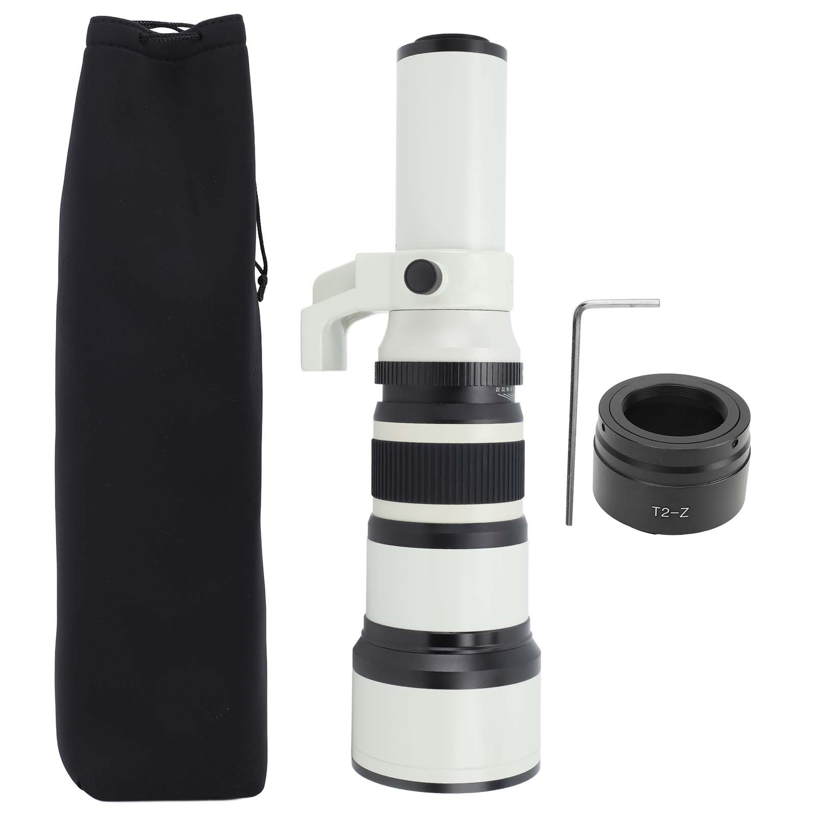Lente Teleobjetivo de Enfoque Fijo F6.3 de 500 Mm - Lente Teleobjetivo de Enfoque Manual Adaptador de Montaje T2 Z - Compatible con Cámaras sin EspejoZ (Blanco)
