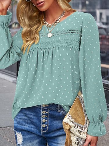 BETTE BOUTIK Womens Boho Fall Long Sleeve Shirts Crewneck Dressy Casual Blouses Trendy Flowy Tops