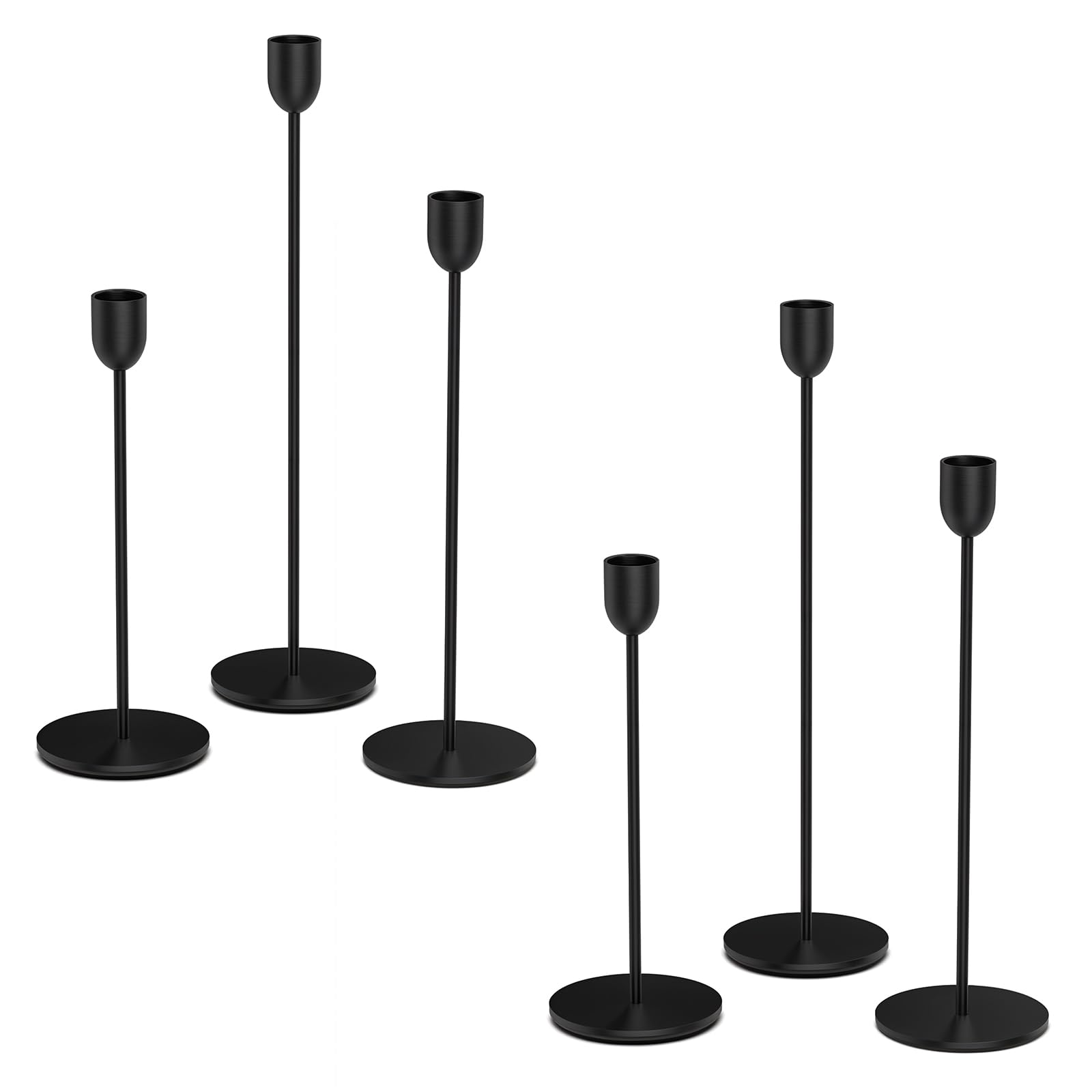 ChefBee Black Tall Candle Candlestick Holder, 3PCS Taper Pillar Candle Sticks Stand Holders Decor, Centerpiece Dining Table Wedding Festive Fireplace Mantle Vintage Room Decor, Housewarming Gift