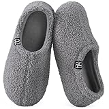 HomeTop Women's Fuzzy Curly Fur Memory Foam Loafer Slippers Bedroom House Shoes with Polar Fleece Lining (9-10, Grey)