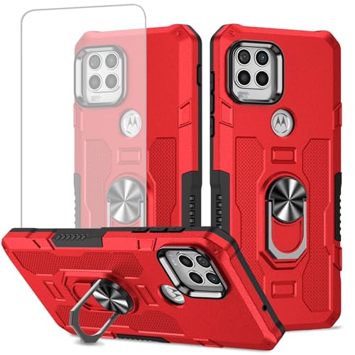 Ueokeird Funda para Moto G Stylus 5G 2021/Motorola G Stylus 5G 2021 XT2131 Funda con protector de pantalla de vidrio templado, anillo de metal magnético para Motorola Moto G Stylus 5G 2021, color rojo