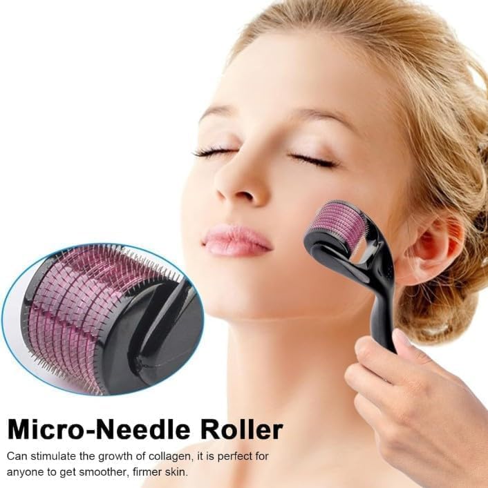 Image of Derma Roller 0.5mm for Hair & Beard Growth - 540 Titanium Micro Needles for Hair Regrowth, Beard Growth, Acne Scar Reduction & Skin Rejuvenation - Safe for Men & Women (Black)