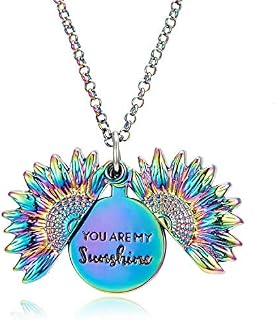 You Are My Sunshine Necklaces For Women/Mom/Daughter, Fashion Jewelry Open Locket Sunflower Pendant Engraved Necklace