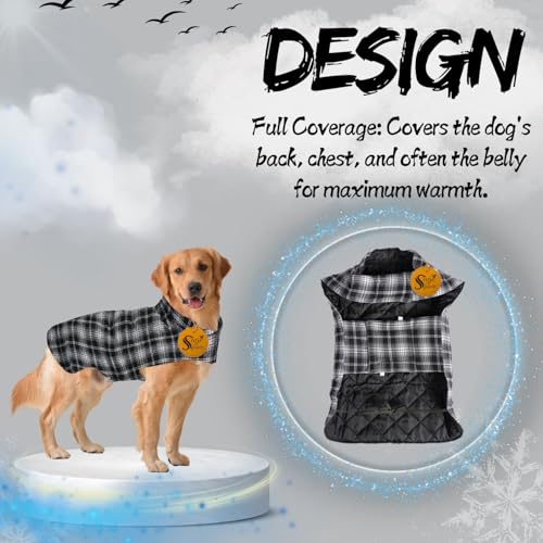 Image of Sage Square Winter Coloured Dog Coat - All-Weather Protection, Windproof, Waterproof Cozy Fleece Lining, Adjustable Straps, Durable Construction, Stylish, Comfortable, Jacket (Black & White, XX-Large)